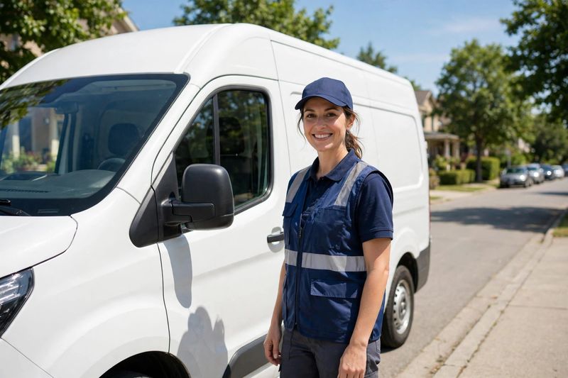 Delivery driver with a van on a sunny street